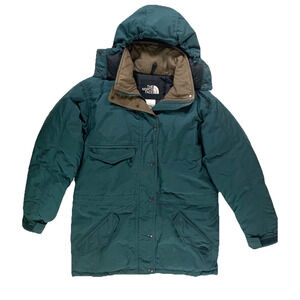 Vtg 90s The North Face Goose Down Jacket Hooded Green Puffer Parka TNF Mens M